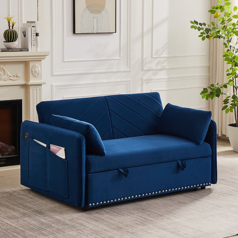 Comfortable 2 Seater Love Seat Couches with Side Storage Pockets, Accent Sofa with 2 Pillows, Velvet Upholstered Settee