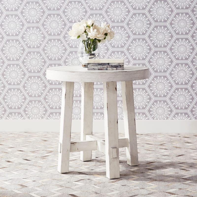 Modern Farmhouse Flea Market White Splay Leg Round End Table - Wood/Veneer