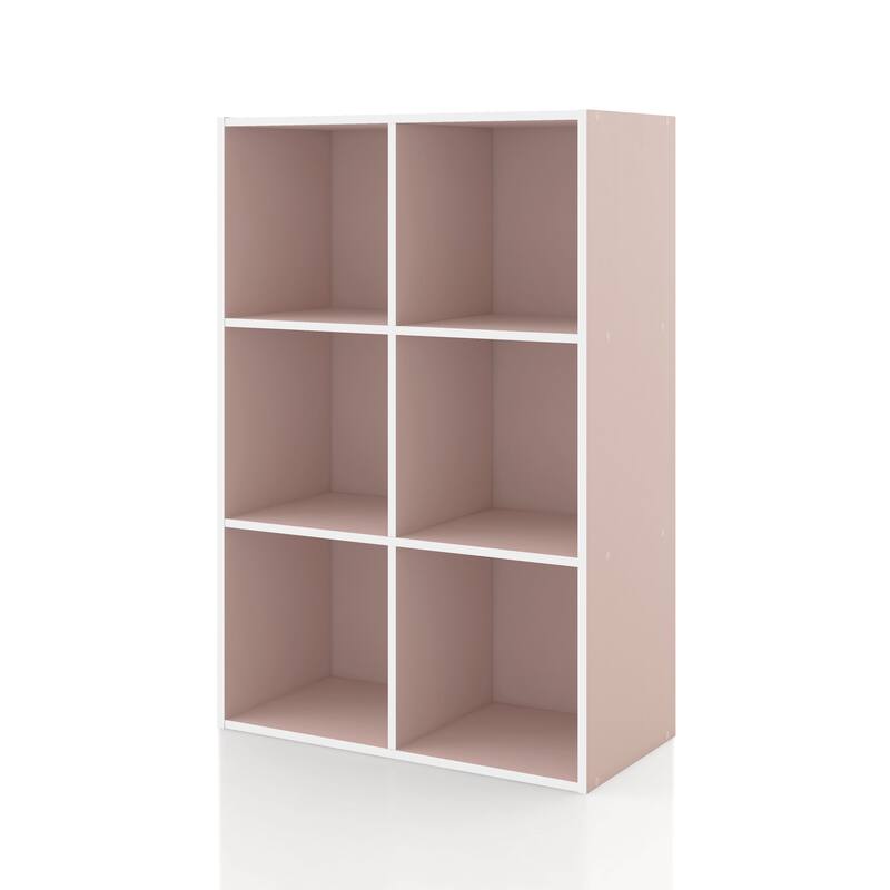 DH BASIC Modern Wood Customizable Stackable Storage Organizer - Cube Shelves, Drawer Cabinet, Bookcase with Doors by Denhour - 6-Cube - Light Pink