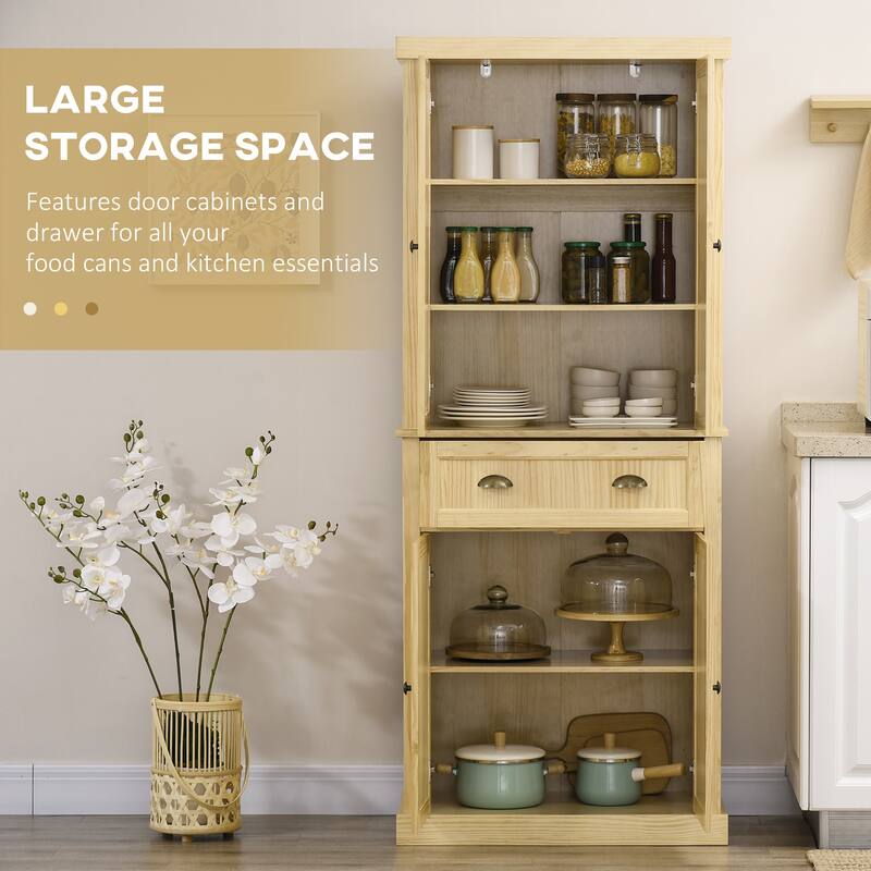 HOMCOM 72" Pinewood Large Kitchen Pantry Storage Cabinet, Freestanding Cabinet with Shelf Adjustability, Soft-Close Mechanism