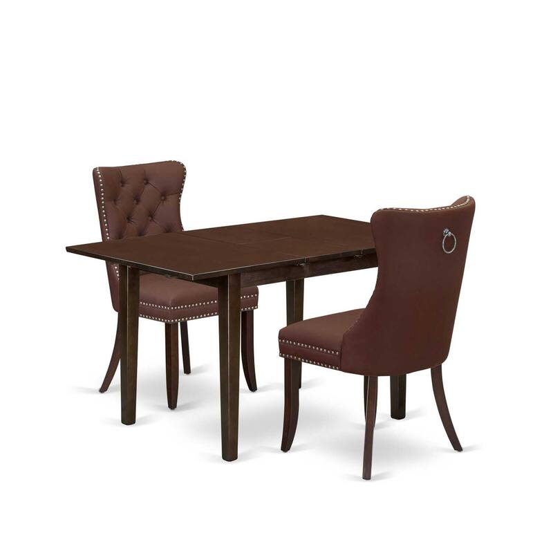 HomeStock 3-Pc Mahogany Finish Rectangular Solid Wood Top with Butterfly Leaf Dining Table Set
