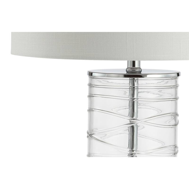 Coco 27.5" Modern Fused Glass Cylinder LED Table Lamp, Turquoise (Set of 2) by JONATHAN Y
