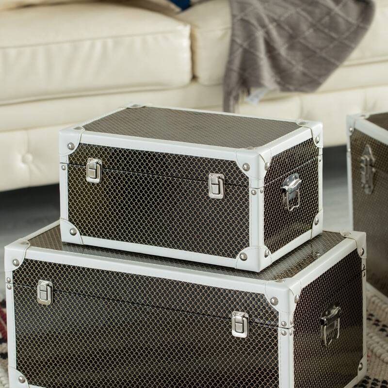 Faux Leather Storage Trunk Set of 3