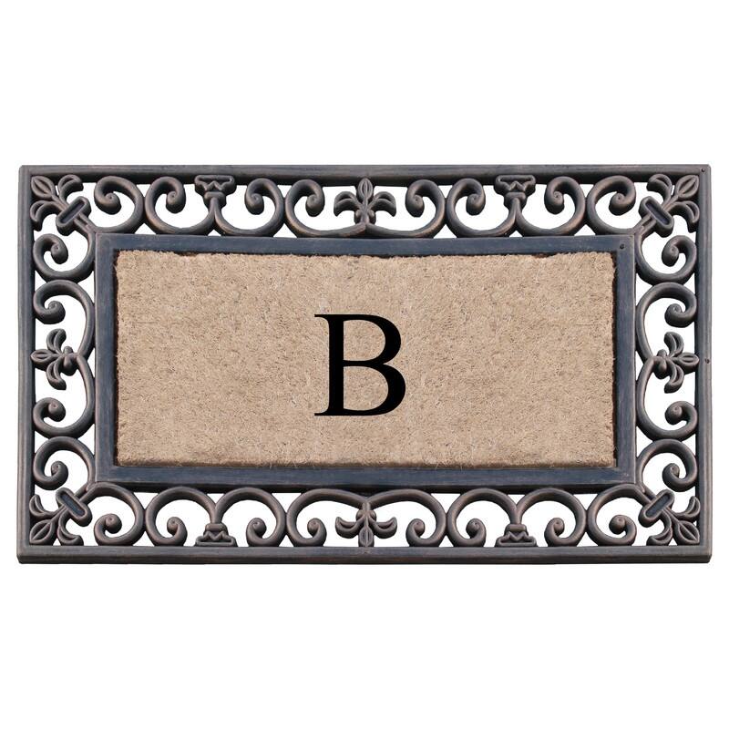 A1HC Natural Coir and Rubber Classic Paisley Border Bronze Monogrammed Doormat - 18"X30" - Monogrammed B