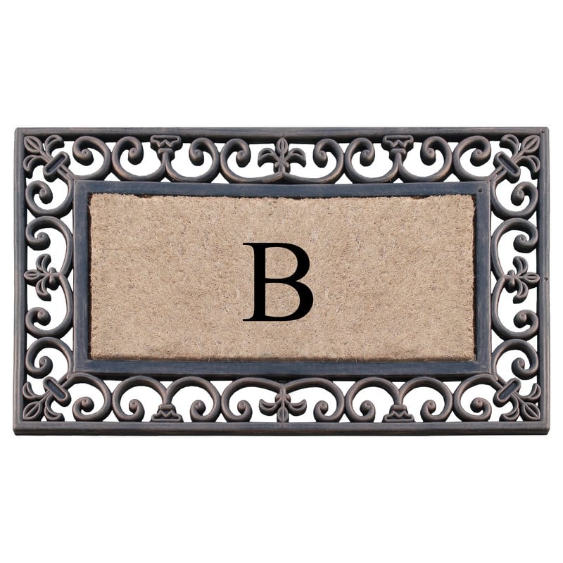 A1HC Natural Coir and Rubber Classic Paisley Border Bronze Monogrammed Doormat