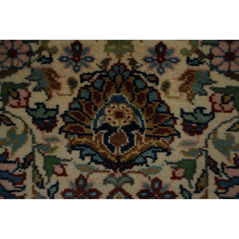Hand Knotted Oriental 100% Wool Carpet Traditional Floral Beige & Ivories Qum Runner Rug - 9' 3'' X 3' 2''