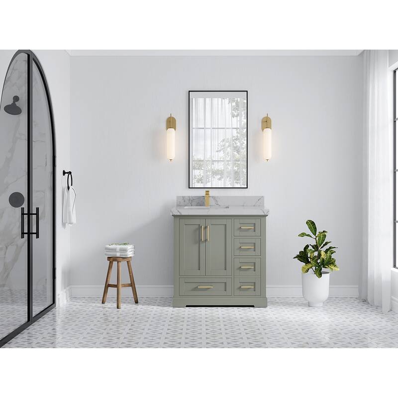 Willow Collections 36 x 22 Boston Left Offset Sink Bathroom Vanity with Quartz or Marble Countertop
