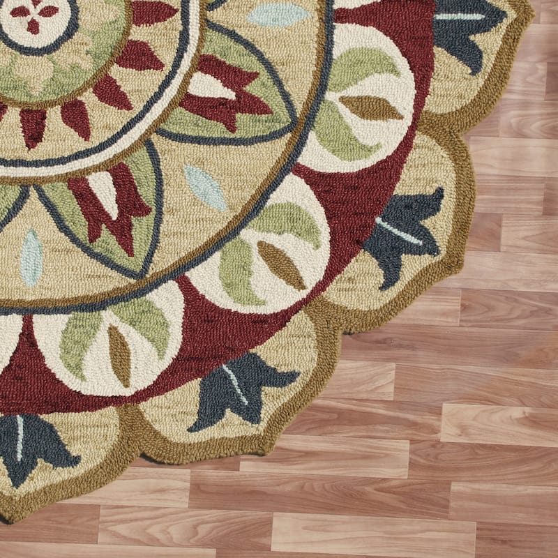 Sevita Dana Aqua Blue/Gray Bohemian Floral Hand-Tufted Wool Round Rug