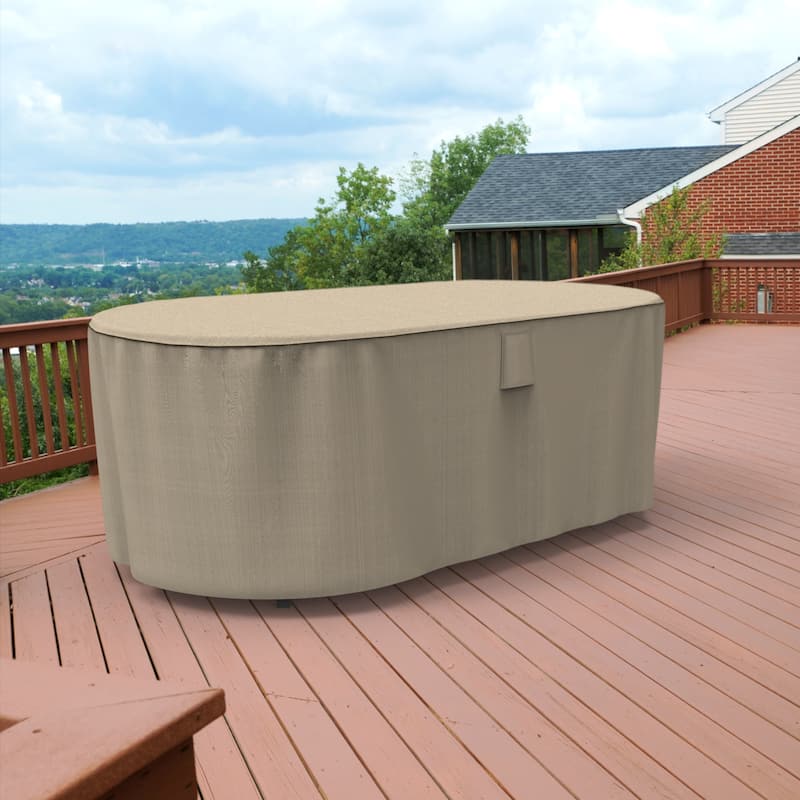 Budge StormBlock™ Mojave Black Ivory Oval Patio Table Cover Multiple Sizes