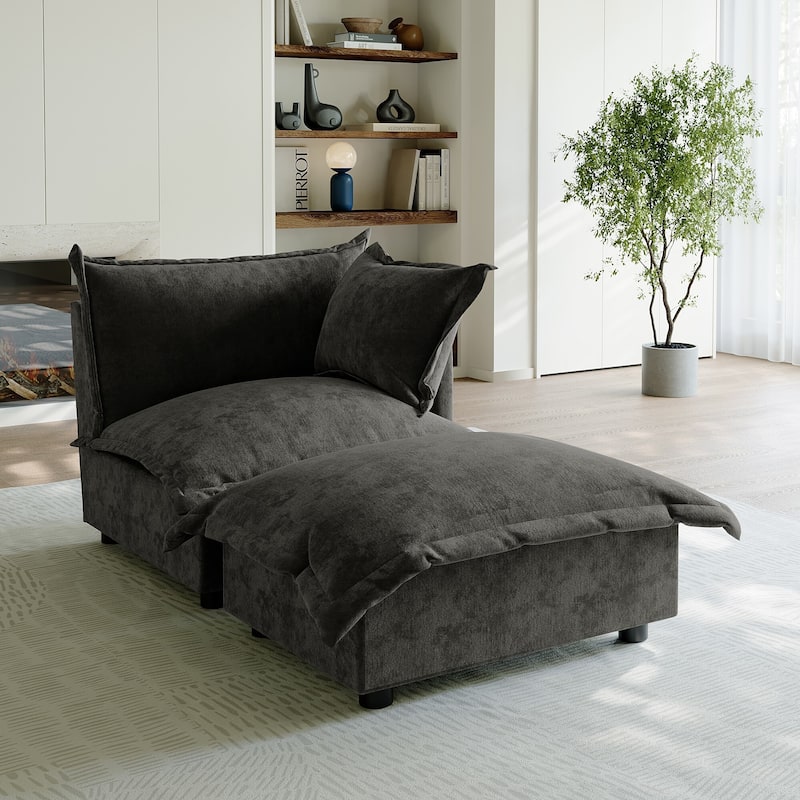 Casual 40"W Oversized Soft Comfy Cloud Chenille Chaise Lounge with Ottoman - Right Facing - Dark Grey