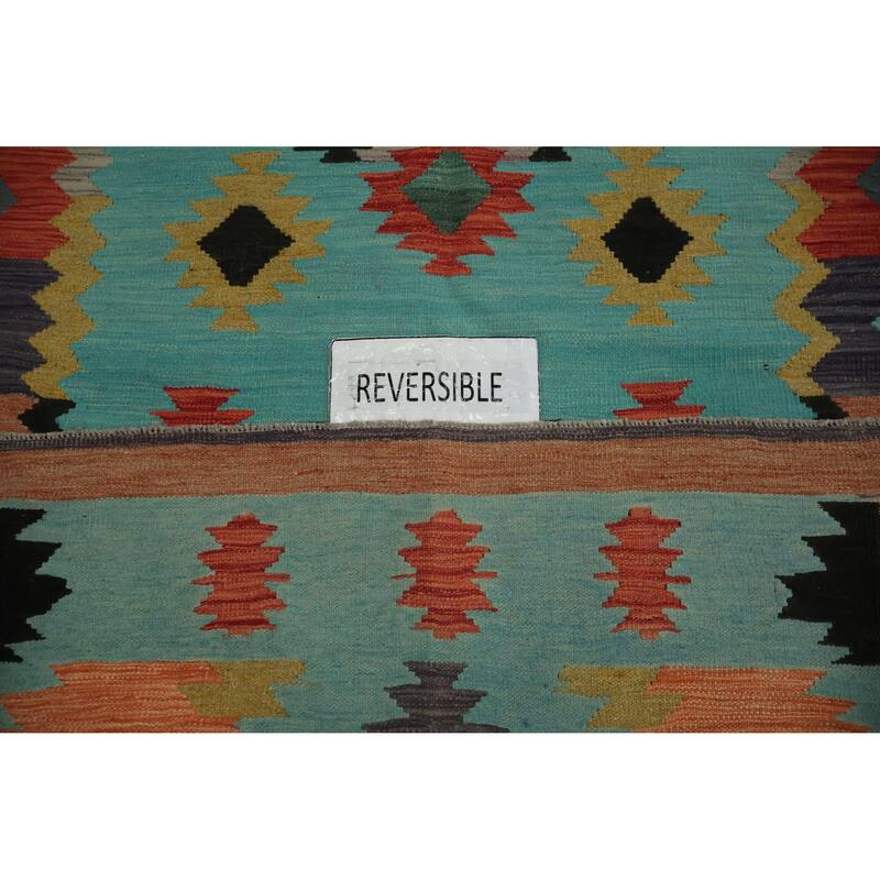 Hand Woven Oriental 100% Wool Carpet Southwestern Modern Navy Blue & Blues Kilim Area Rug - 11' 6'' X 4' 10''
