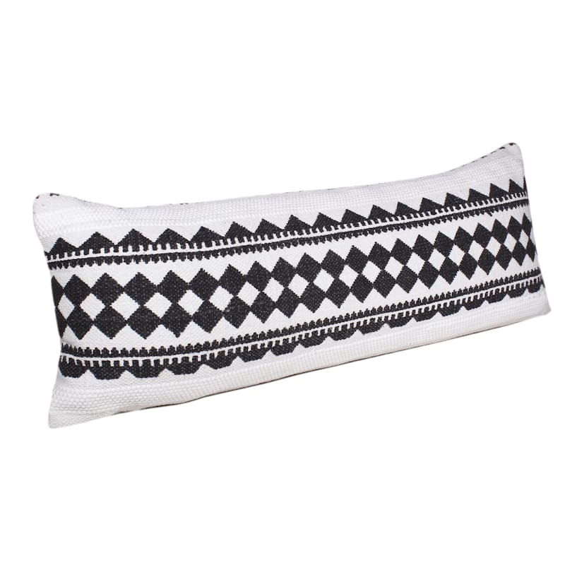 HomeRoots 14" X 36" Black And White 100% Cotton Geometric Zippered Pillow