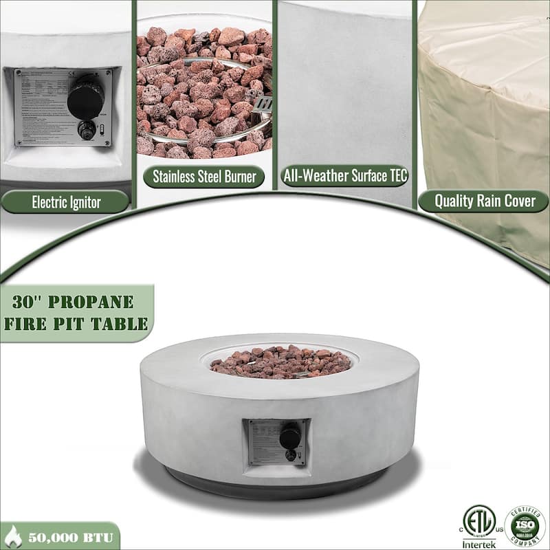 30" Propane Round Concrete Gas Fire Pit with 50000 BTU