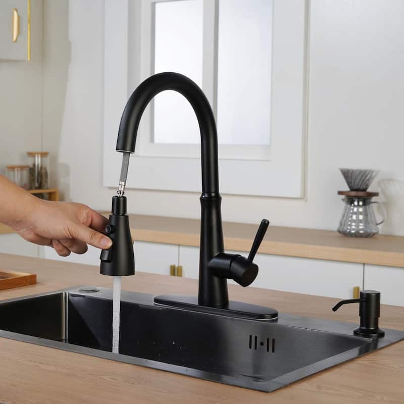 WOWOW Single Handle 3-Mode Pull Out Sprayer Kitchen Faucet