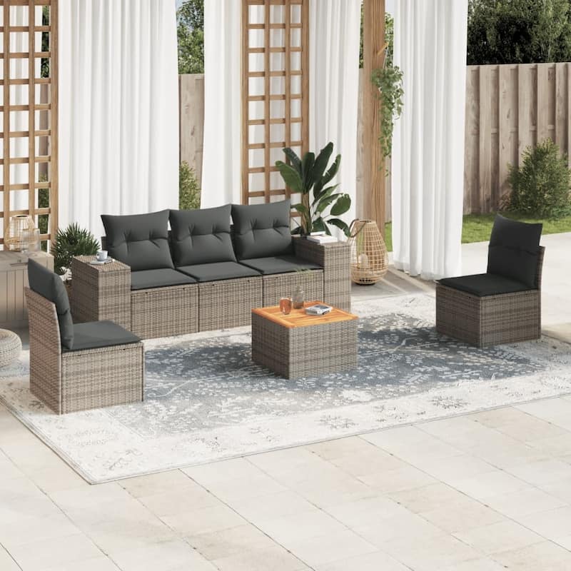 vidaXL Patio Sofa Set with Cushions Outdoor Furniture 6 Piece Poly Rattan - 21.7 x 21.7 x 14.6 - Gray Large