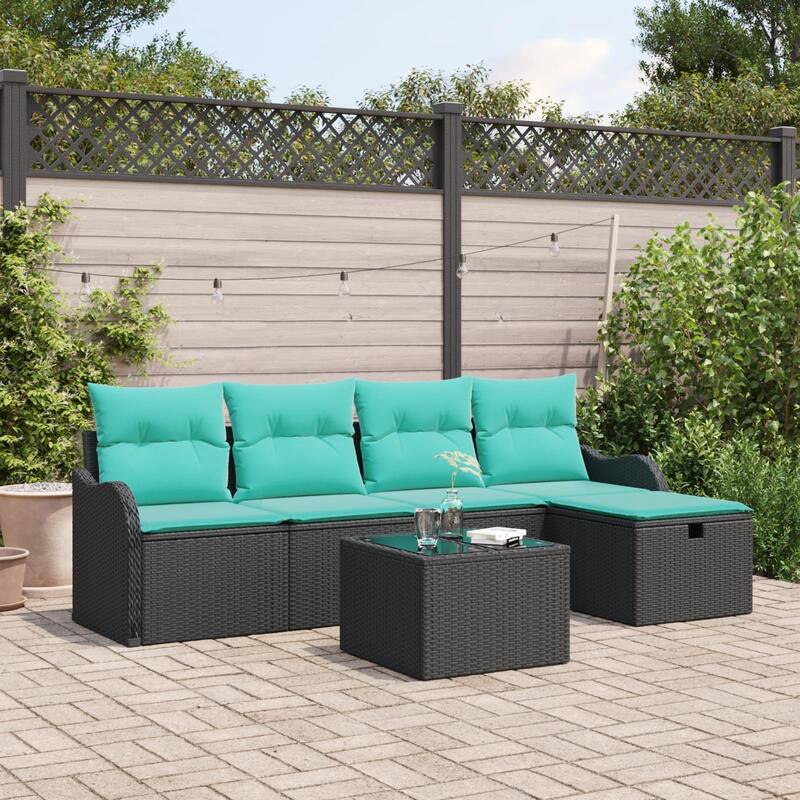 vidaXL 5/6 Piece Garden Sofa Set with Cushions - 90.9×46.1×27.2 - Black and Turquoise-with table