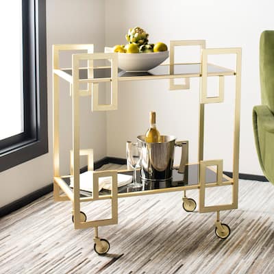 SAFAVIEH Eliza 2 Tier Bar Cart-Brass / Glass - 31.3" x 16" x 33"