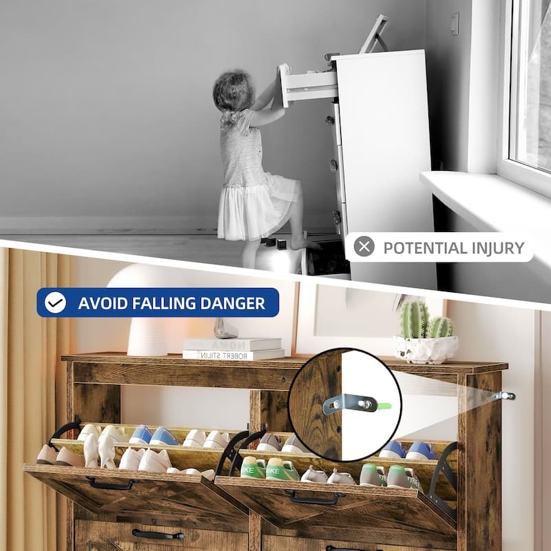 Moasis Shoe Storage Cabinet with 4 Flip Drawers, Narrow Shoes Rack Organizer for Entryway