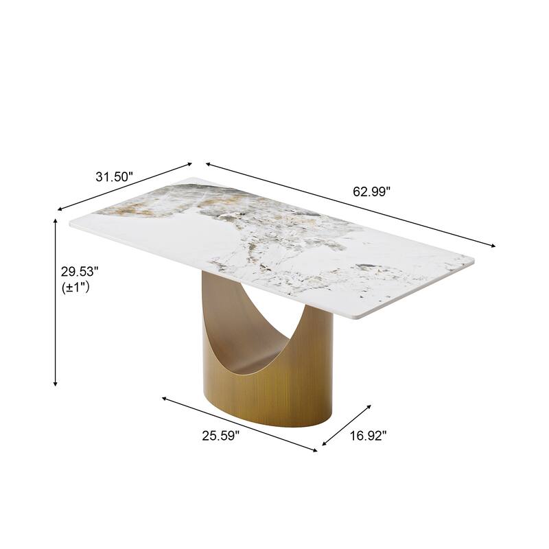 63" Dining Table for 6 with Sintered Stone Tabletop and Solid Carbon Steel Base