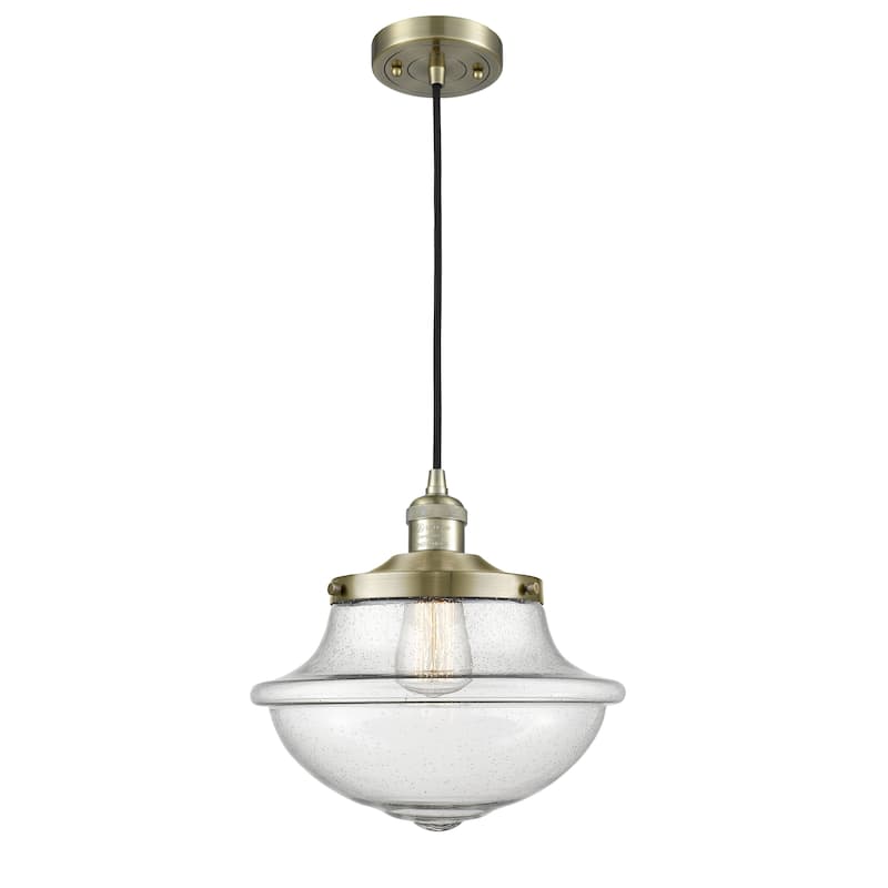 Innovations Lighting Franklin Restoration Oxford - 1 Light 12" Cord Hung Mini Pendant - Antique Brass/Seedy