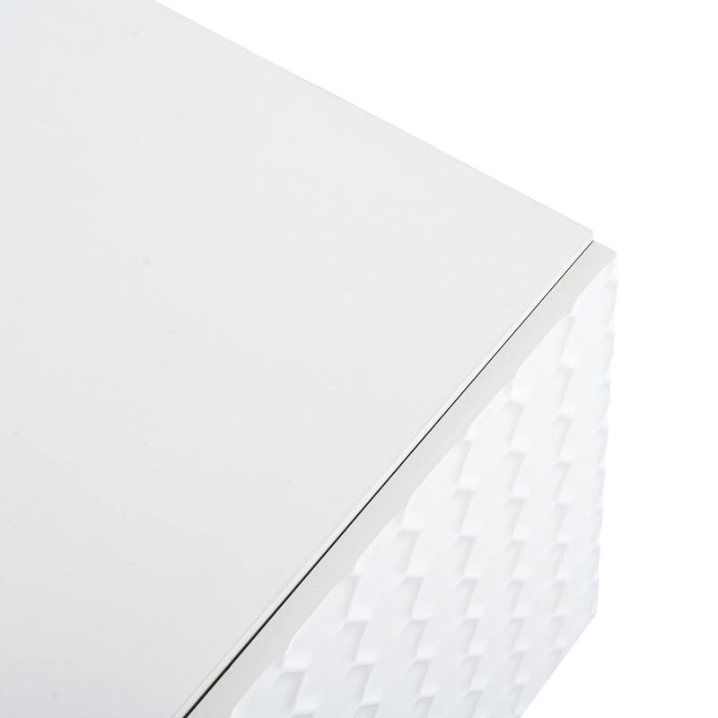 71" Minimalist TV Cabinet with Geometric Honeycomb Pattern - Gold Accents, Cable Management, Storage