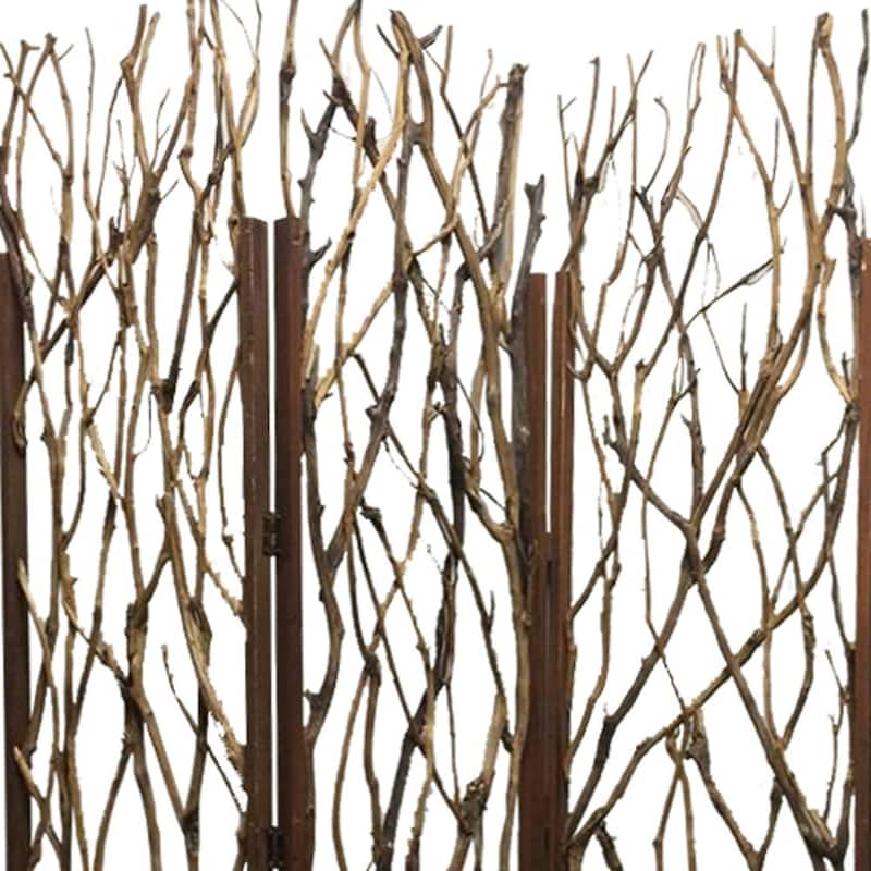 HomeRoots 70" Brown Wood Branches Folding Three Panel Screen Room Divider - 58' X '70' X '1