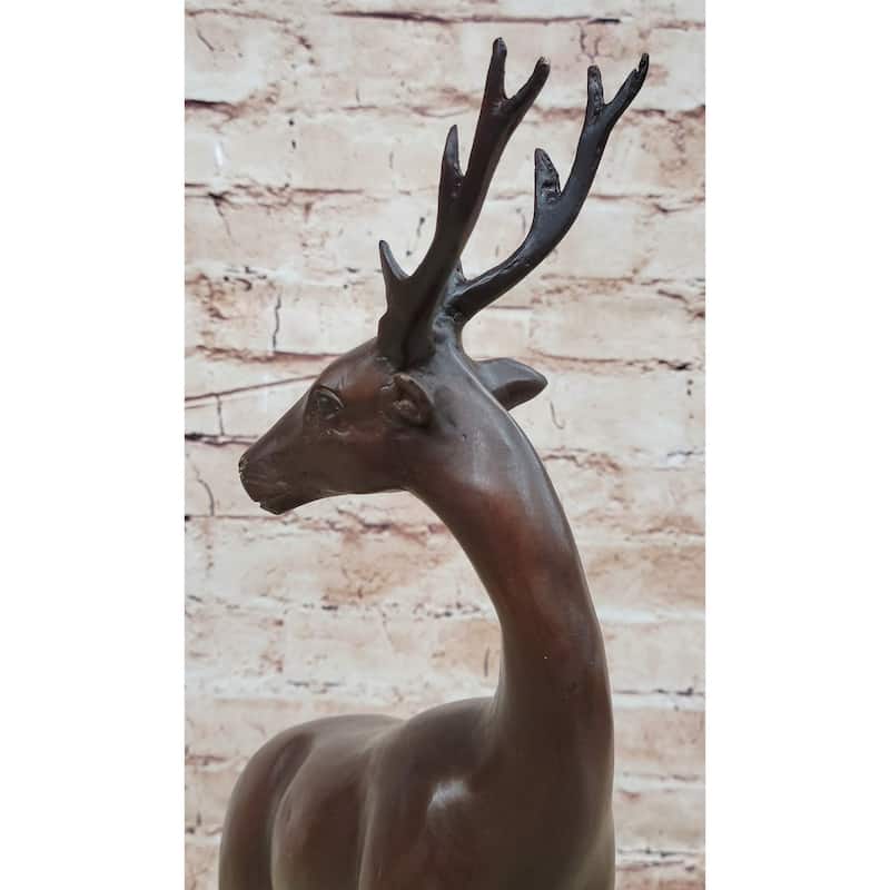 Reindeer Stag Deer Elk Caribou Bronze Metal Figurine Statue Sculpture 13.5 Inches X 12 Inches