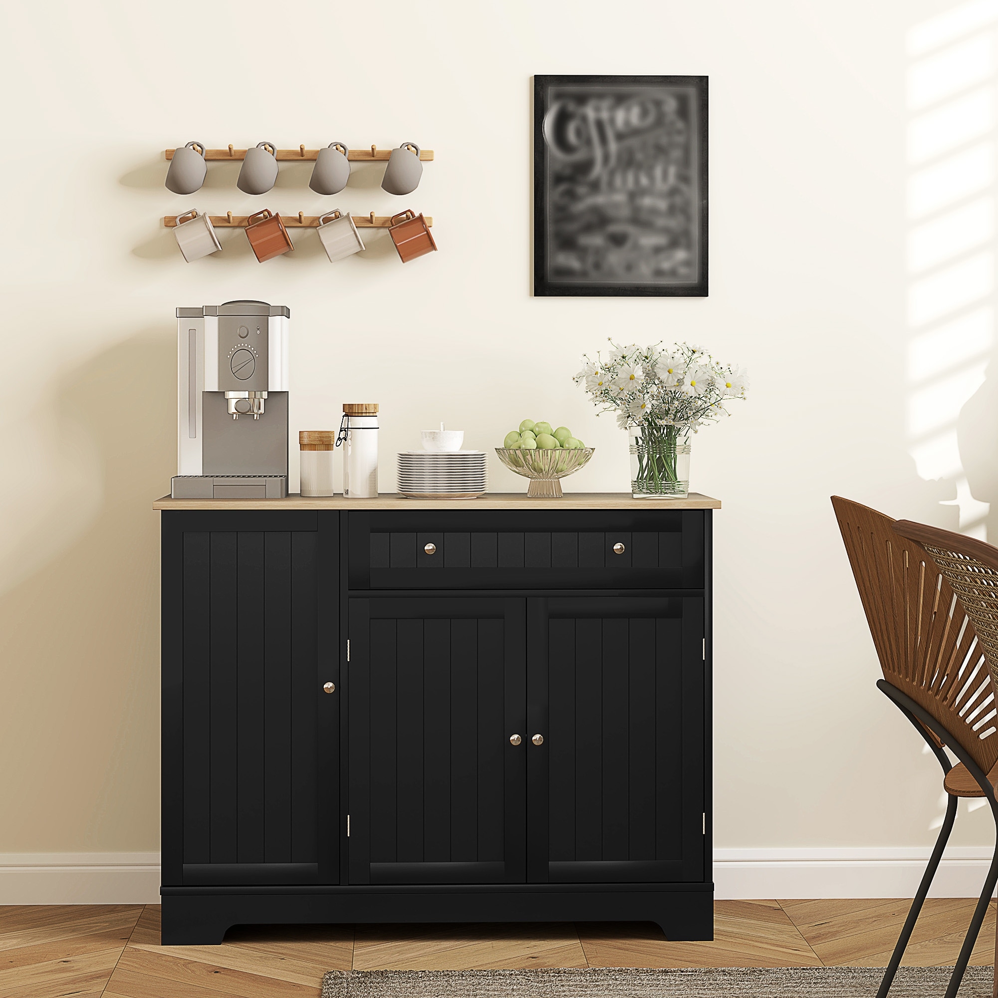HOMCOM Modern Sideboard Buffet Cabinet with Storage, 41" Kitchen Pantry Cabinet with Door Shelves, Drawer, Adjustable Shelf