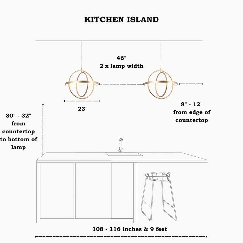 Modern Farmhouse LED Chandelier Black Gold Orb Pendant Light for Dining Room