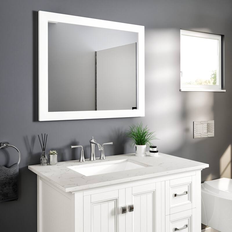 Eviva Sun Rectangular Matte White Wooden Framed Mirror