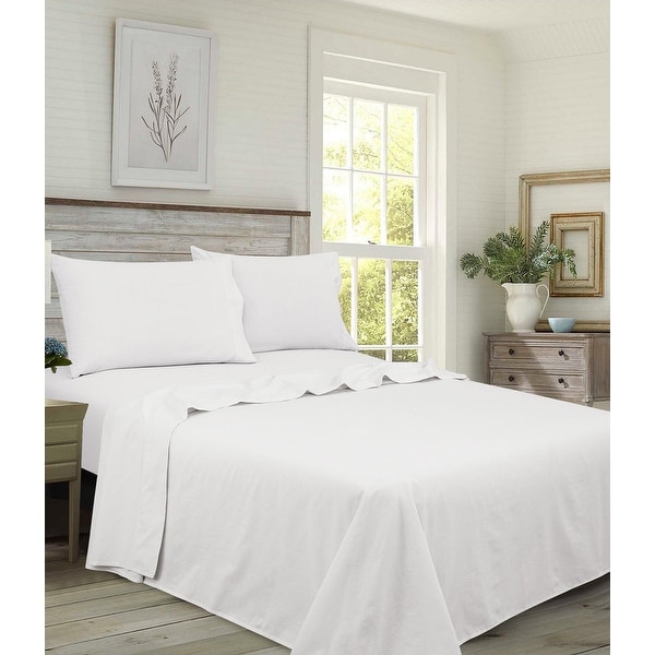 Brushed Percale 100 Percent Cotton White Sheet Set On Sale Bed
