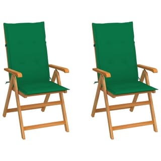 vidaXL Patio Chairs 2 pcs with Green Cushions Solid Teak Wood - 22.4" x 28.1" x 42.9"