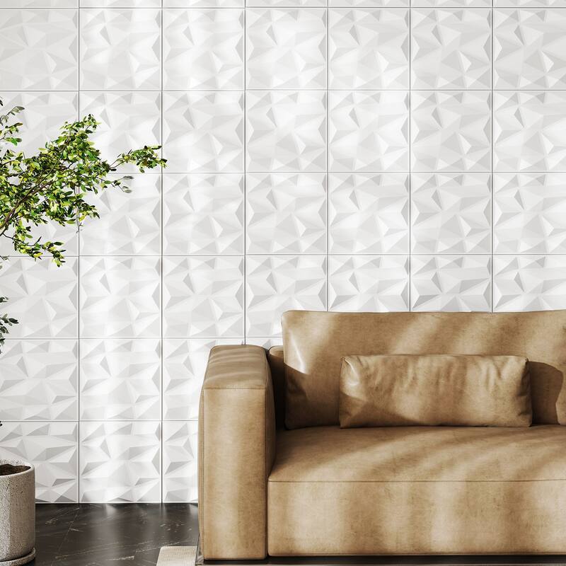 White PVC 3D Wall Panels Set of 100 with Diamond Pattern for 100 sq.ft