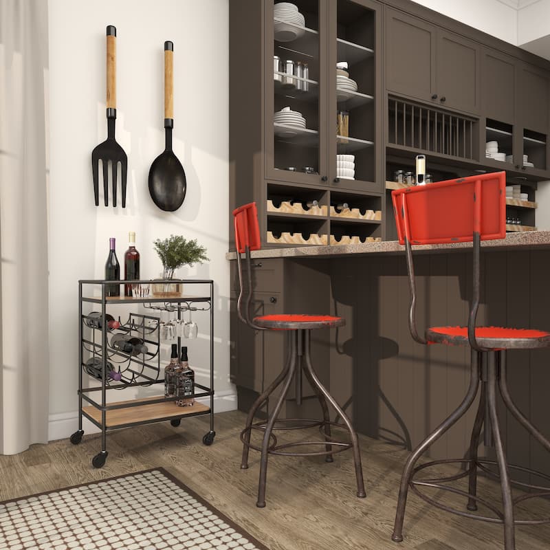 Metal Contemporary Bar Cart with Wheels