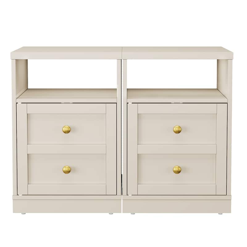 Modern Nightstand with Door & Open Shelf, Set of 2 - Beige