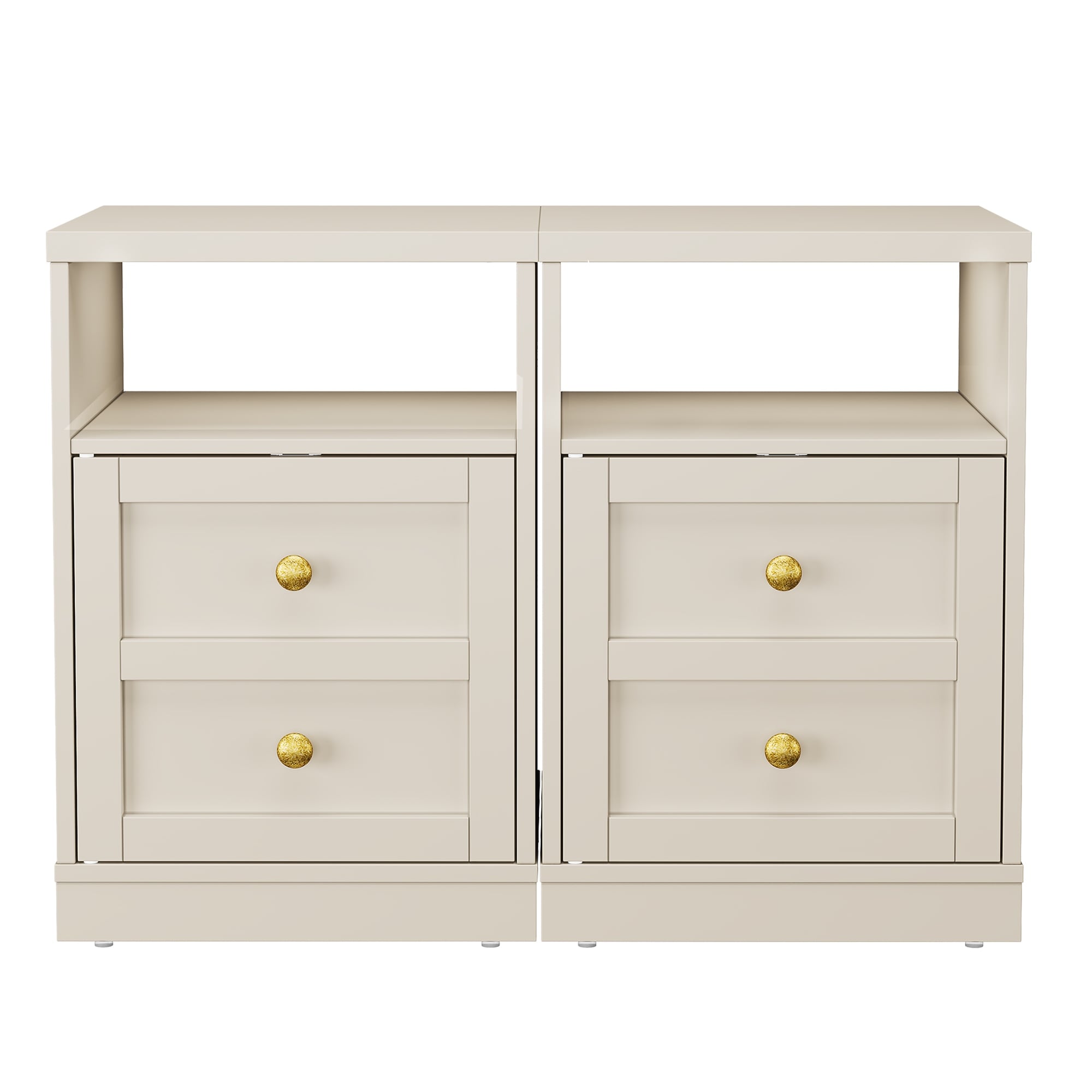 Modern Nightstand with Door & Open Shelf, Set of 2