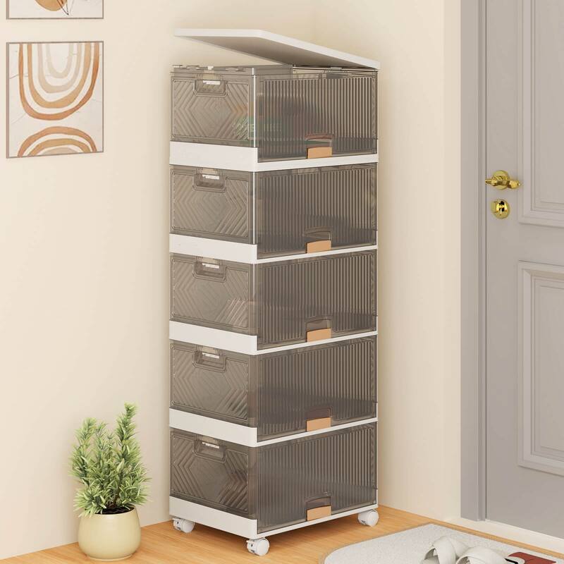 Costway 5-Cube Stackable Storage Bins with Detachable Wheels 13.5Gal - See Details