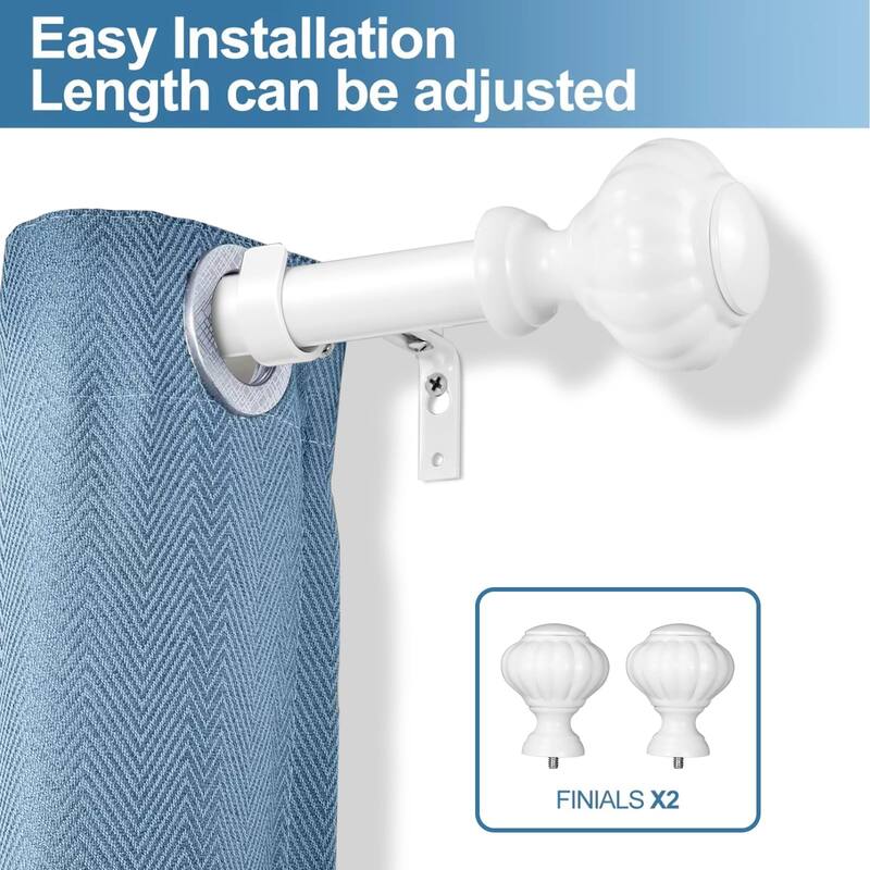 1-inch Diameter Doorknob Adjustable Single Drapery Curtain Rod