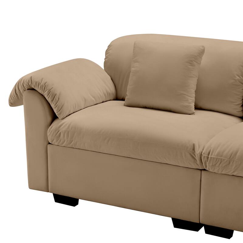 154.7" Velvet L-Shaped Sectional Sofa with Cloud Cushions & Ottoman