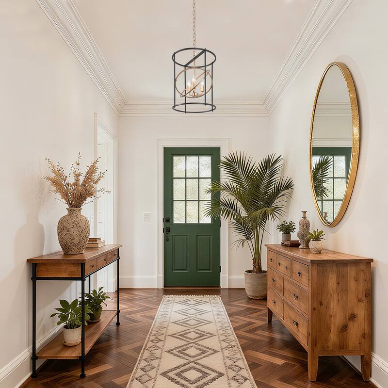 Modern 3-Light Black Gold Chandelier Cyliner Pendant for Kitchen Island - D14"x H17.7"