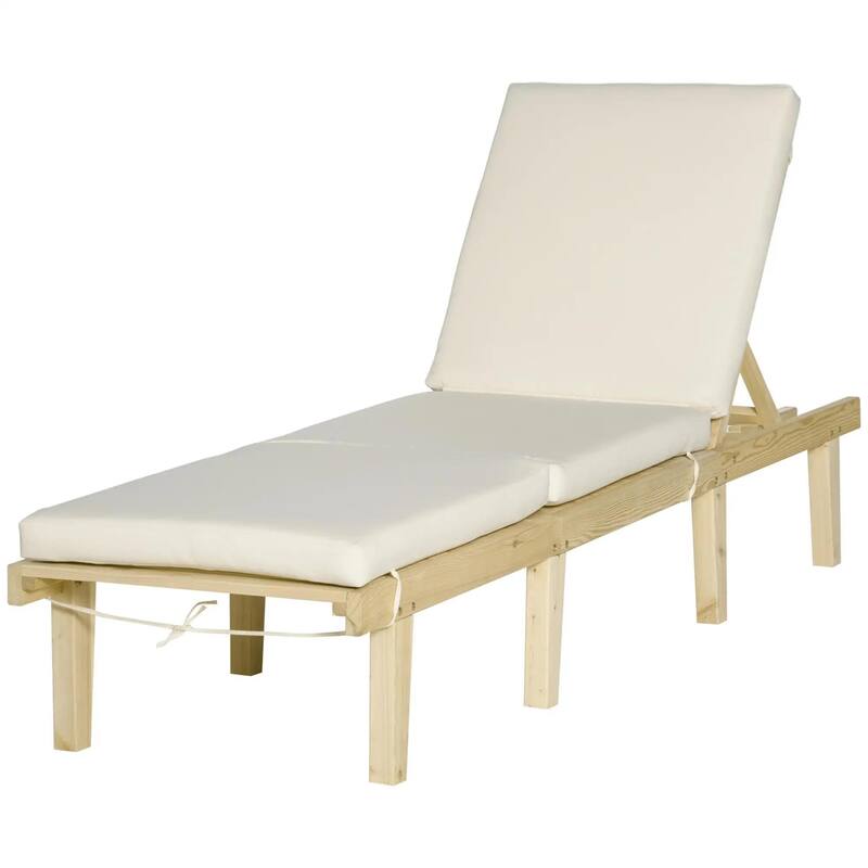 Wood Chaise Lounge, Outdoor Recliner, 4-Pos Adjustable with Cushioned