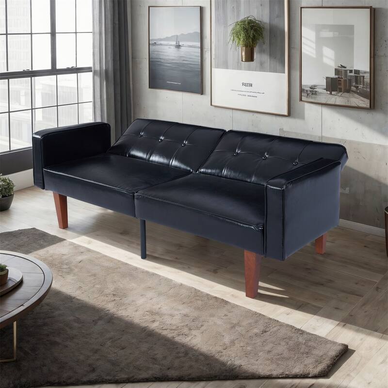 Convertible Sofa Bed Adjustable PU Leather Couch Sleeper Modern Recliner Reversible Loveseat Folding Daybed Guest Bed