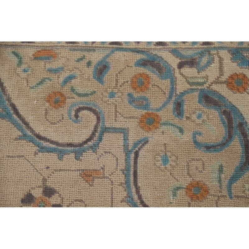 Hand Knotted Oriental 100% Wool Carpet Traditional Floral Beige & Ivories Tabriz Area Rug - 12' 7'' X 9' 5''