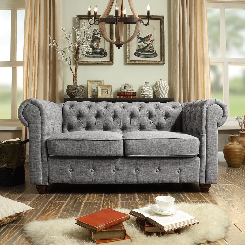 Moser Bay Garcia Chesterfield Rolled Arm Sofa, Loveseat - Grey