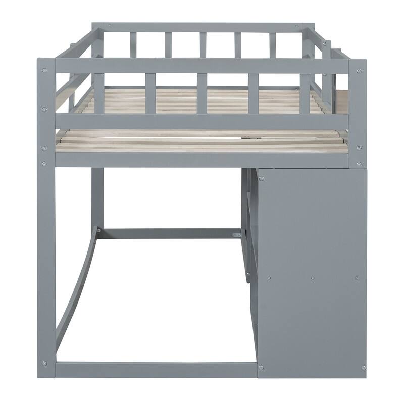 Twin Size Low Loft Bed with Rolling Desk and Storage Drawers