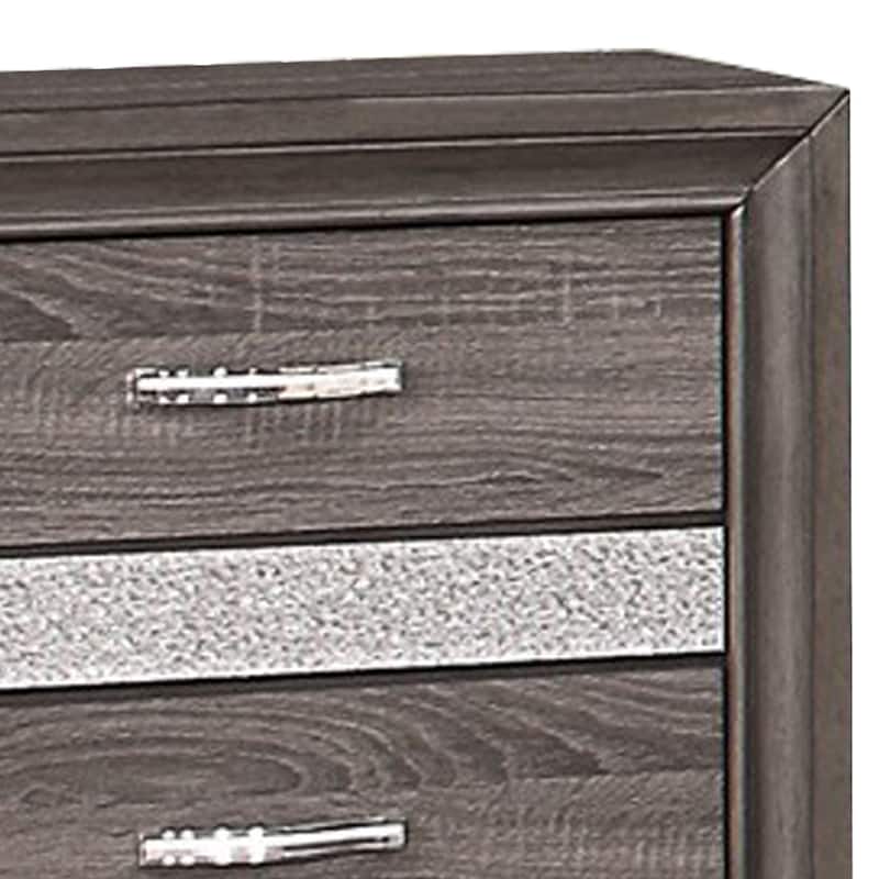 2 Drawer Wooden Nightstand with 1 Hidden Jewelry Drawers, Gray and Silver