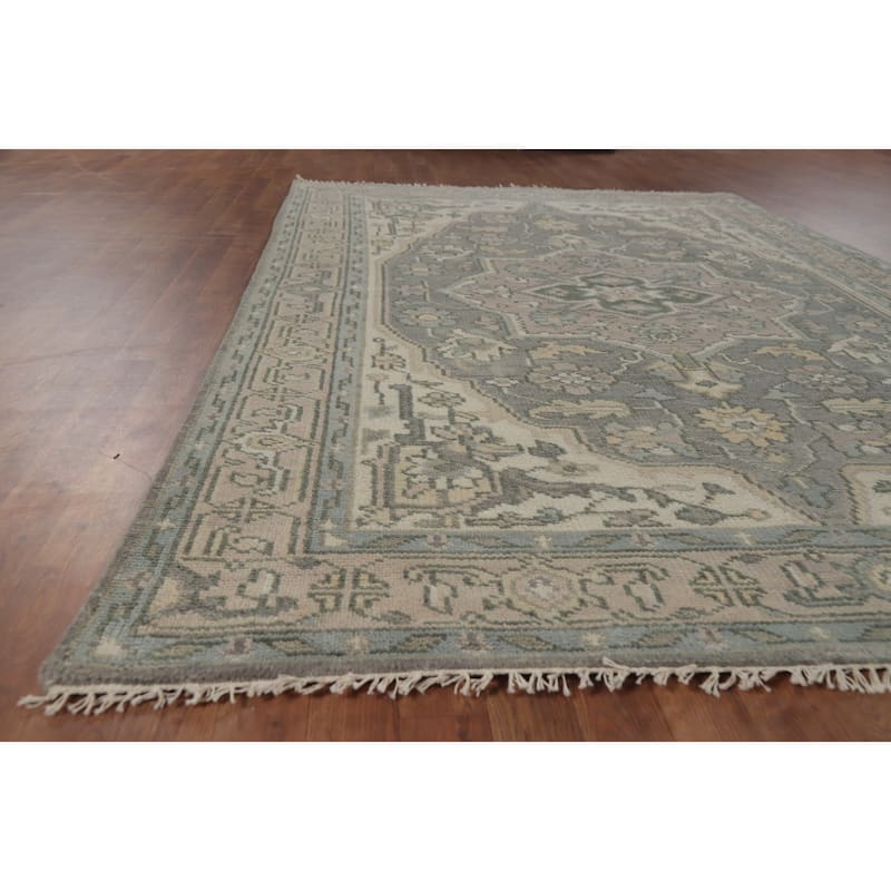 Transitional Gray Oushak Area Rug Handmade Wool Carpet - 5'11" x 8'11"