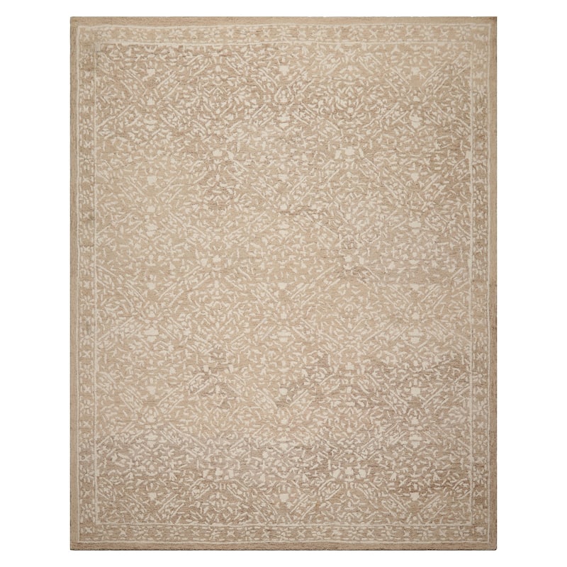 Multi Size 5'x8' Tan Wool Hand Hooked Transitional Rug Decorative All-Over
