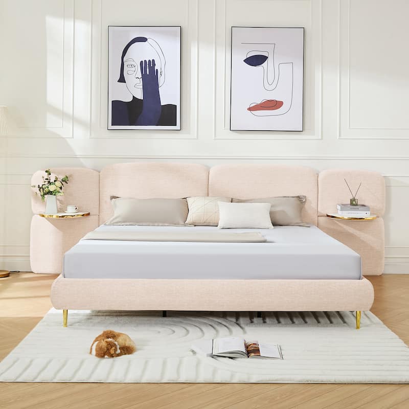 Christopher Knight Home - Thorne Upholstered Bed Frame with Headborad and 2 Side Panel Nightstands