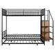 preview thumbnail 8 of 26, Twin Over Full Size Bunk Bed with Trundle and Bulit-in Wardrobe, Metal Bunk Bedframe with Lateral Storage Ladder & Wire Shelving
